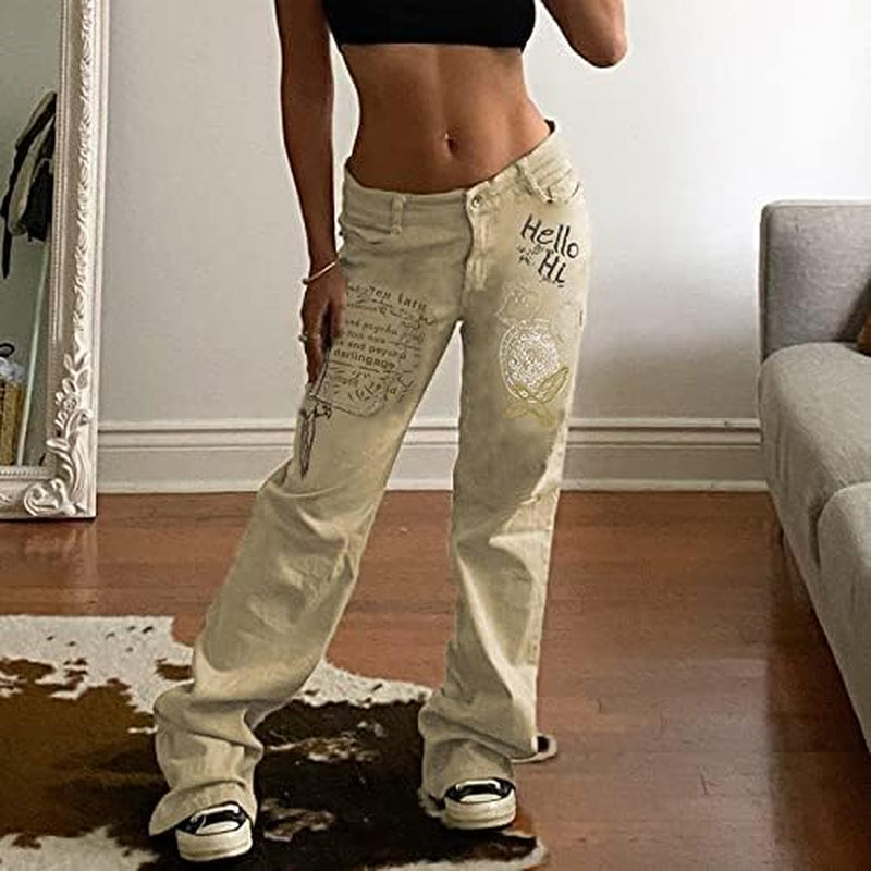 Women High Waisted Baggy Jeans Vintage Wide Straight Leg Boyfriend Denim Cargo Pants with Pockets Grunge Streetwear