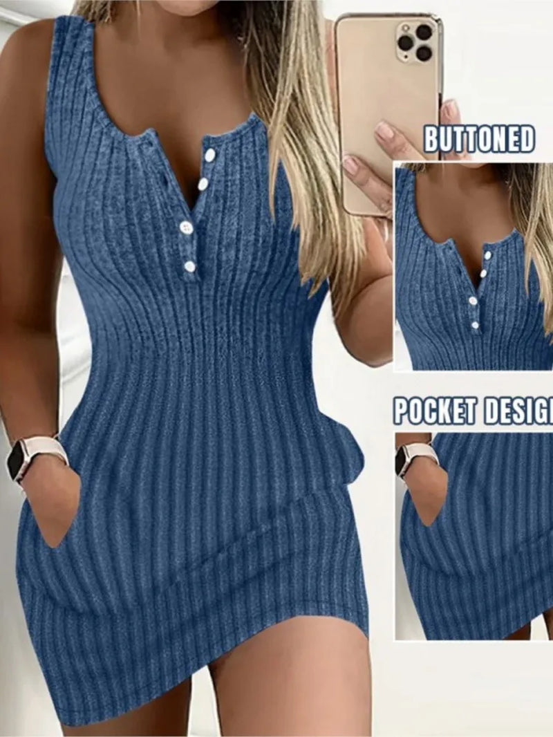 Women'S Bodycon Dress 2024 Summer Fashion Sexy New Solid Color Pit Strip Slim Sleeveless Tank Mini Knitting Dresses for Women