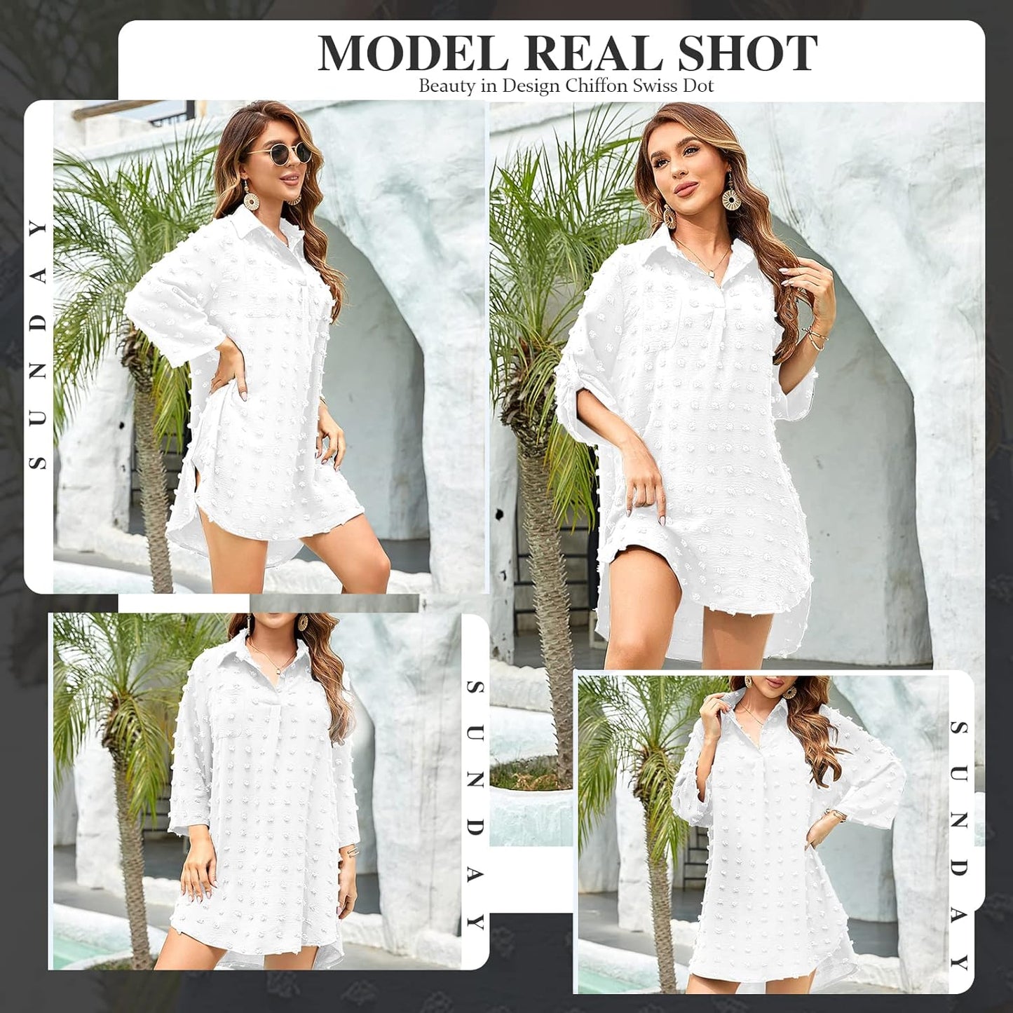 Womens Swimsuit Coverups White Chiffon Bikini Swimwear Beach Cover up Dress Shirt