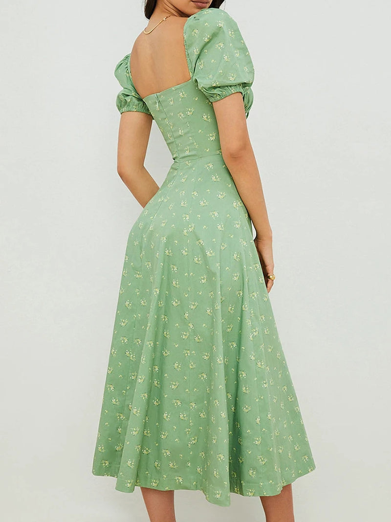 Summer Women Puff Sleeve Floral Printed Dress,Long Dresses,Woman Clothing,Dress Women,Women'S Elegant Dresses,Sexy Costume Women