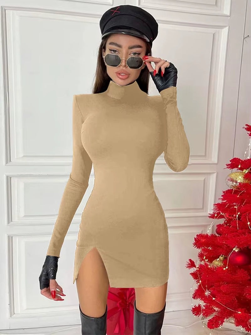 Women Spring Autumn Long Sleeve Bodycon Soild Color Black Slim Package Hip Mini Dress 2024 Female Clothing Streetwear