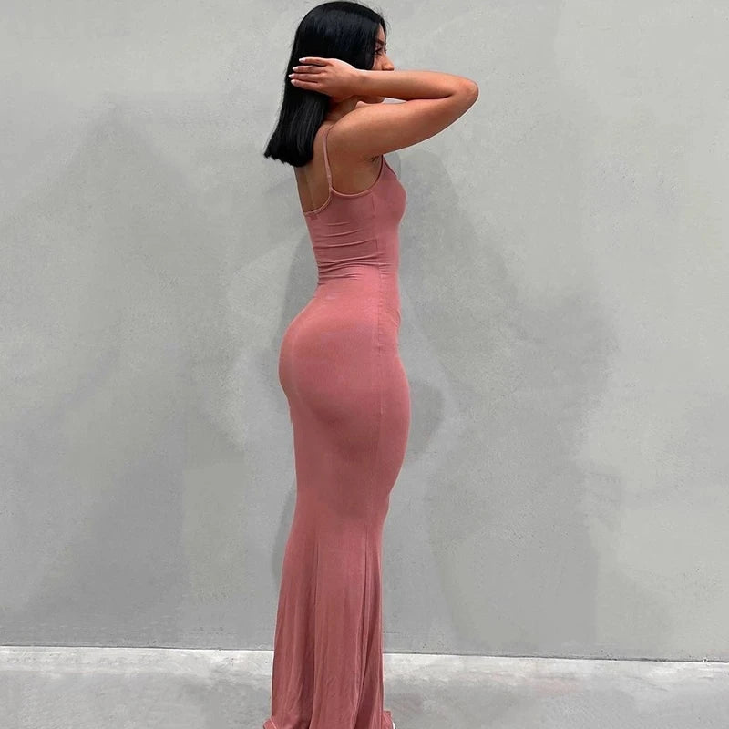 Satin Slip Sleeveless Backless Maxi Dress Women 2023 Y2K Summer Bodycon Elegant Sexy Outfits Ladies Birthday Party Club Sundress