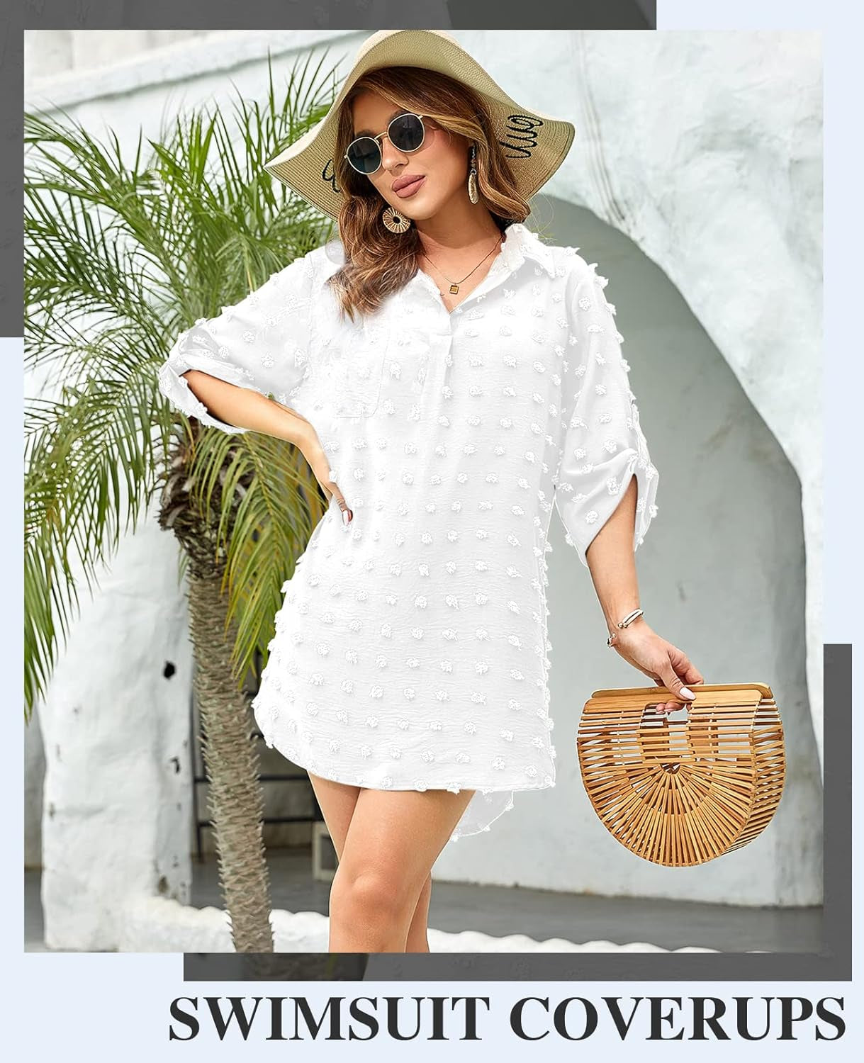 Womens Swimsuit Coverups White Chiffon Bikini Swimwear Beach Cover up Dress Shirt