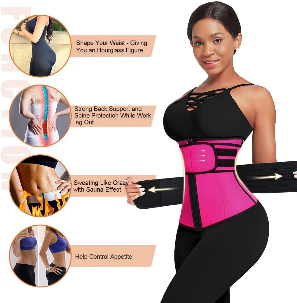 Waist Trainer for Women plus Size Two Belts Neoprene Workout Corset Waist Cincher Trimmer with Zipper