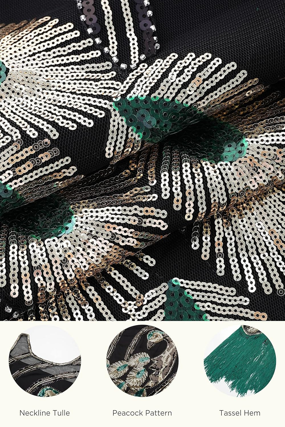 20'S Vintage Peacock Sequin Fringed Party Flapper Dress