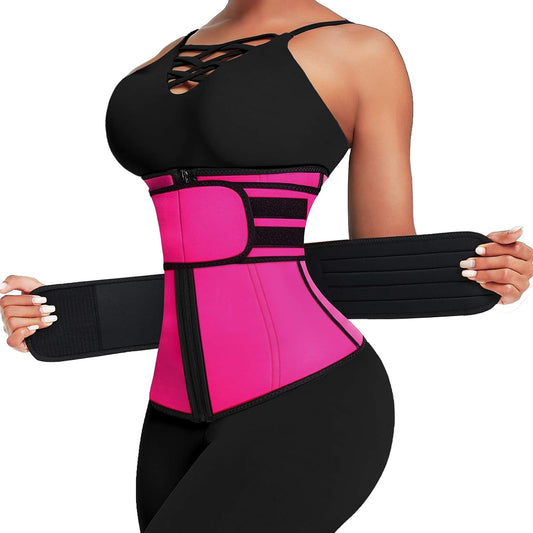 Waist Trainer for Women plus Size Two Belts Neoprene Workout Corset Waist Cincher Trimmer with Zipper