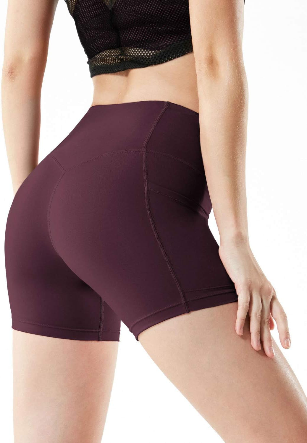 Women'S High Waist Tummy Control Yoga Shorts, Workout Exercise Shorts, Running Shorts W Pocket