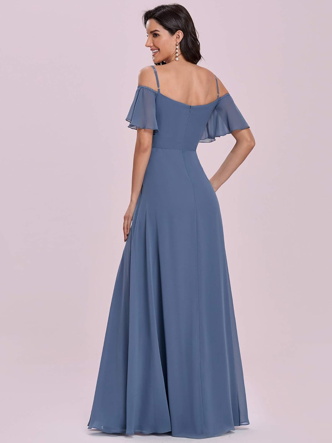 Women'S Formal Dresses off Shoulder Short Sleeve Split A-Line Floor Length Bridesmaid Dresses 0237