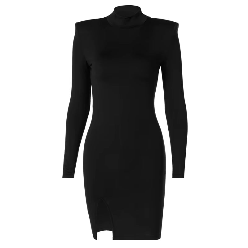 Women Spring Autumn Long Sleeve Bodycon Soild Color Black Slim Package Hip Mini Dress 2024 Female Clothing Streetwear