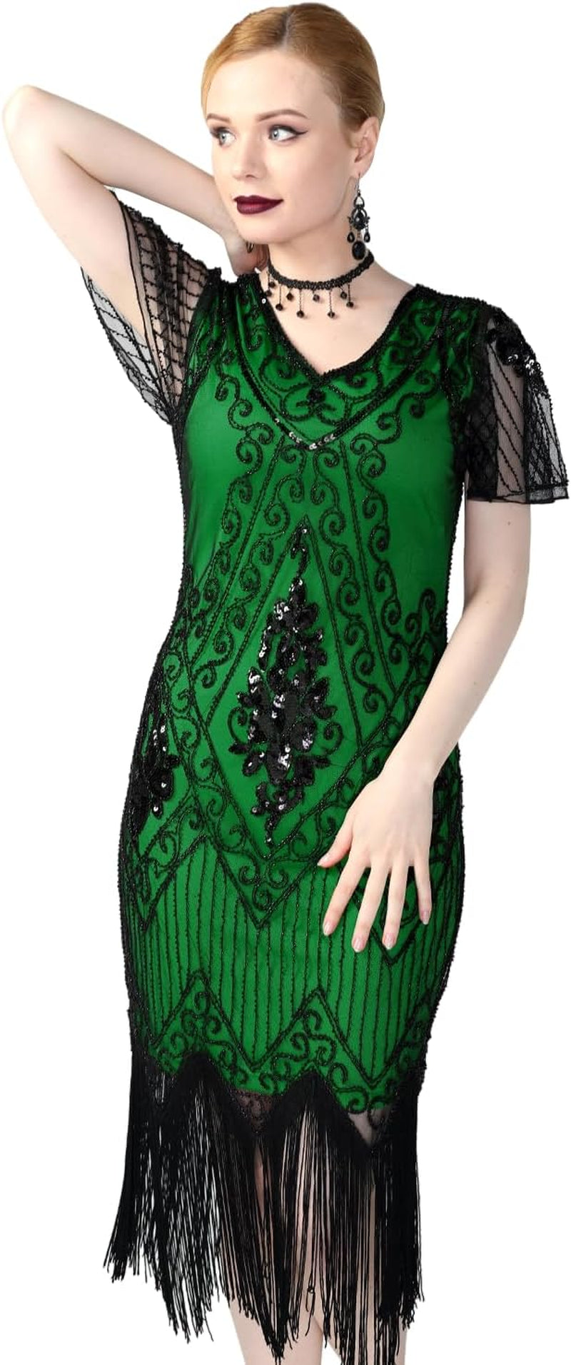 Women'S Flapper Dresses 1920S Sequins Art Deco Gatsby Cocktail Dress with Sleeve
