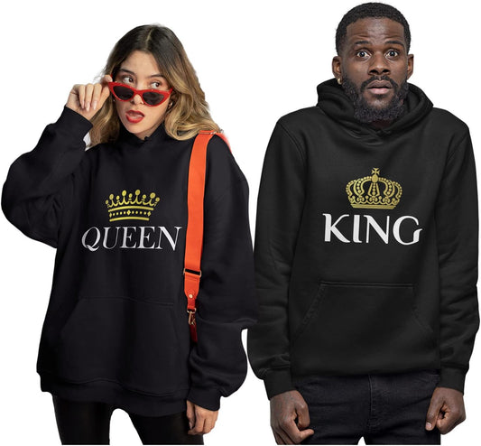 King & Queen Matching Couple Hoodie Set Valentine'S Day Gift His & Hers Women Hoodie Women Large/Men Medium,Black