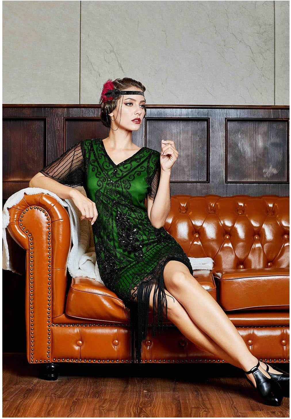 Women'S Flapper Dresses 1920S Sequins Art Deco Gatsby Cocktail Dress with Sleeve
