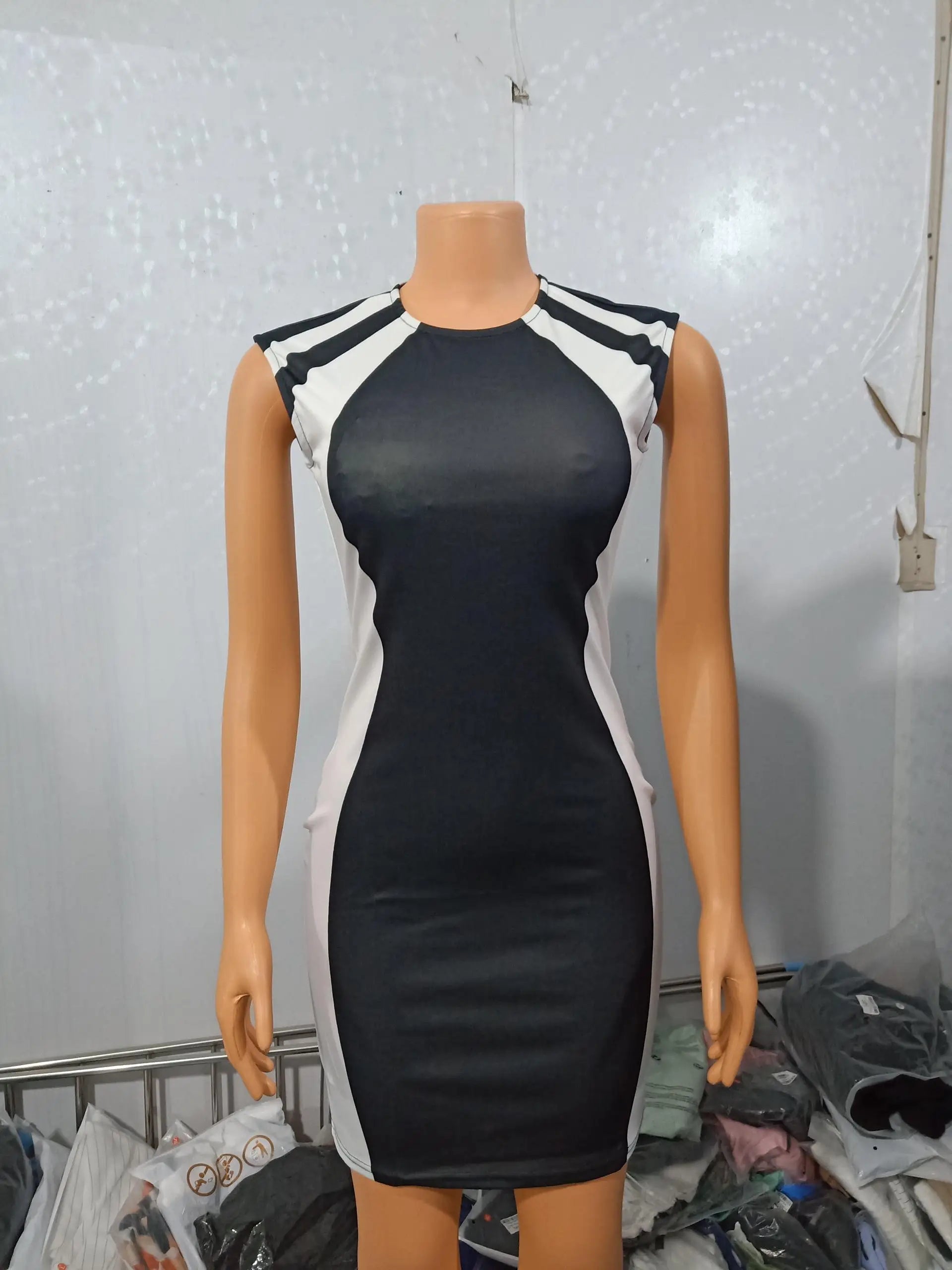 Dress for Women 2022 Autumn Plain Sleeveless O-Neck Glitter Contrast Lace Skinny Sexy Mini Party Dress