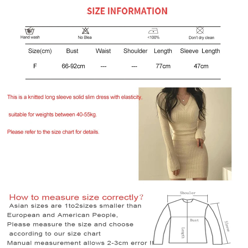 Women Knit Slim Sexy Bodycon Dress V-Neck Long Sleeve Dress Solid Casual Midi Sweater Dress for Women 2024 Autumn Winter