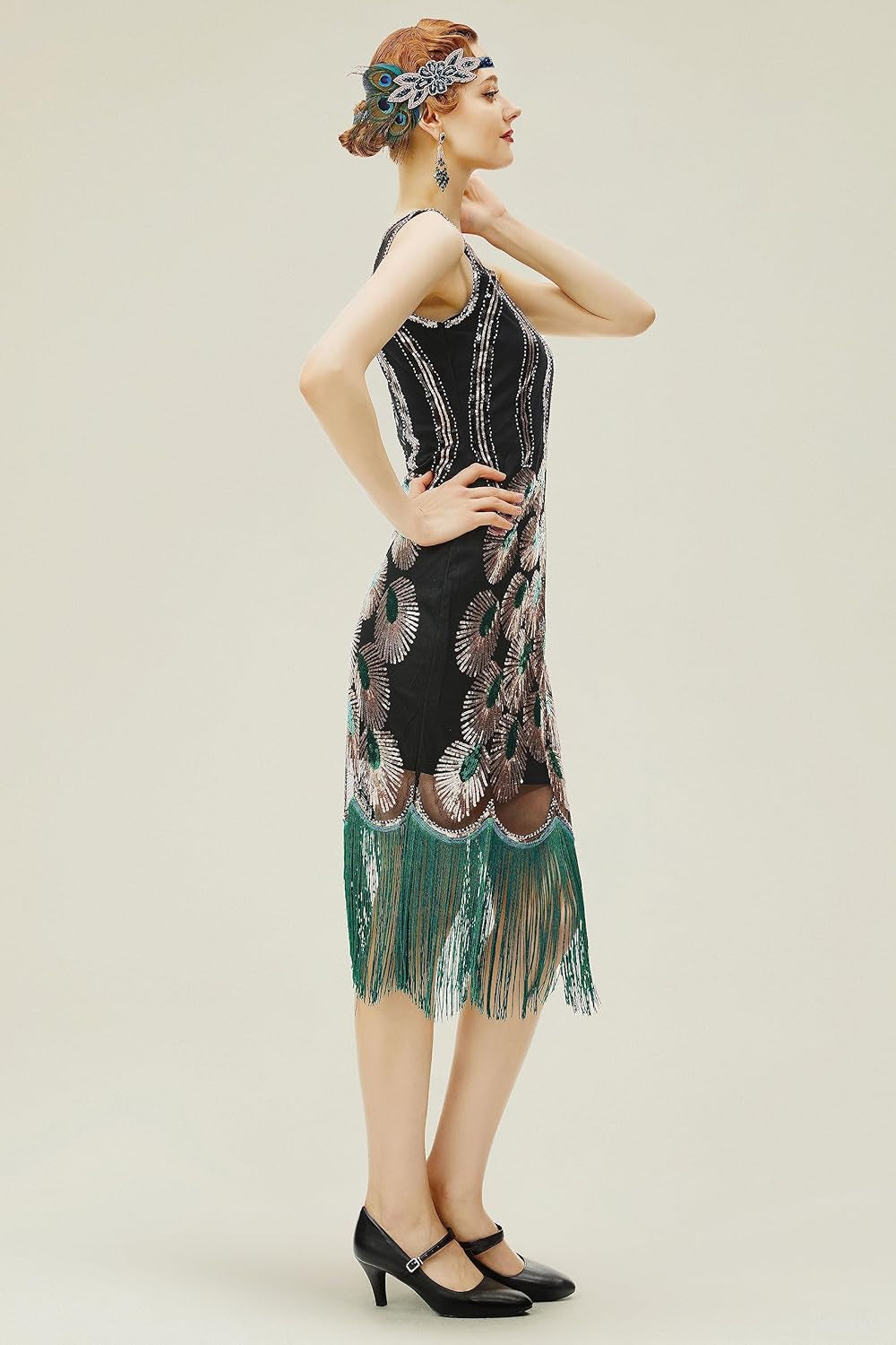 20'S Vintage Peacock Sequin Fringed Party Flapper Dress