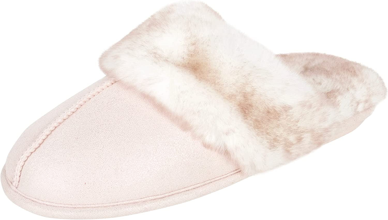 Women'S Comfy Faux Fur House Slipper Scuff Memory Foam Slip on Anti-Skid Sole